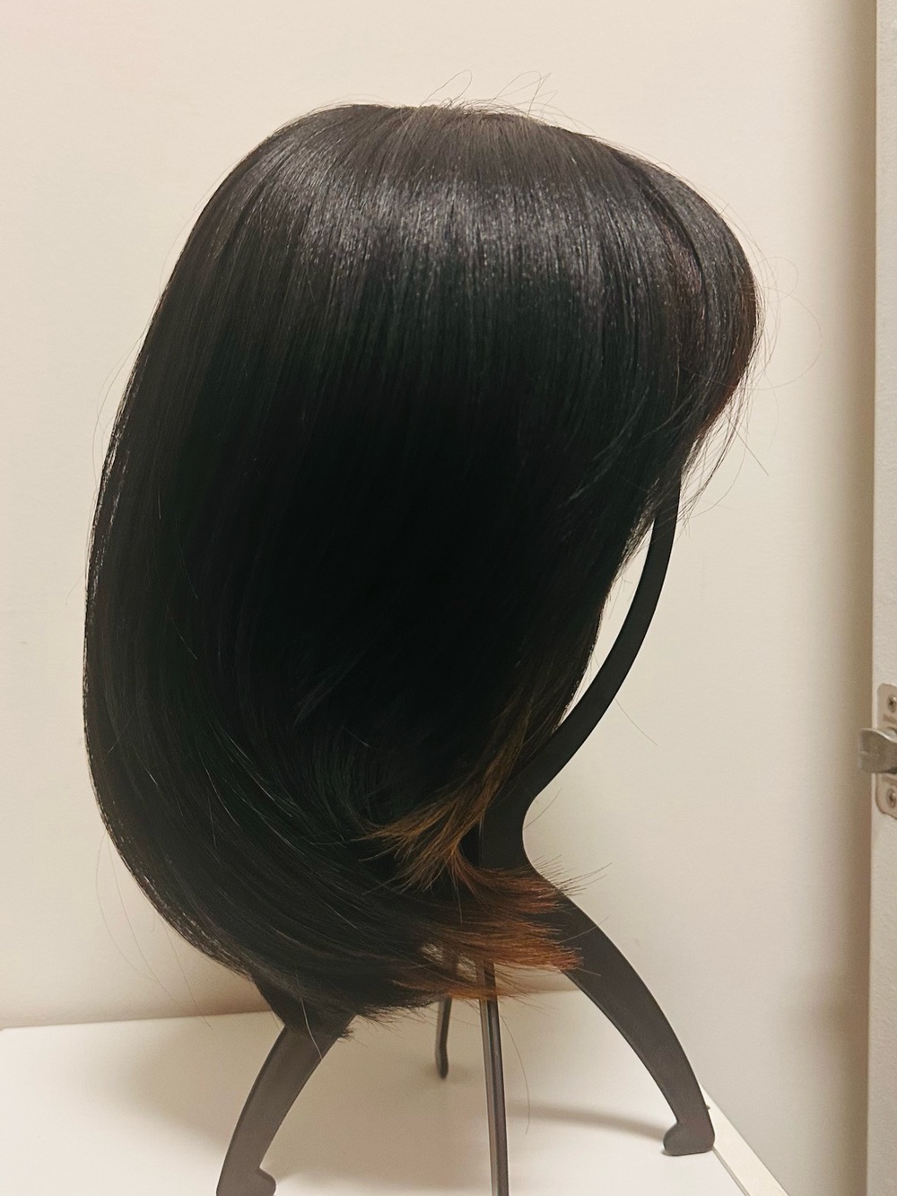 Black Synthetic Women’s Wig with Subtle Brown Highlights